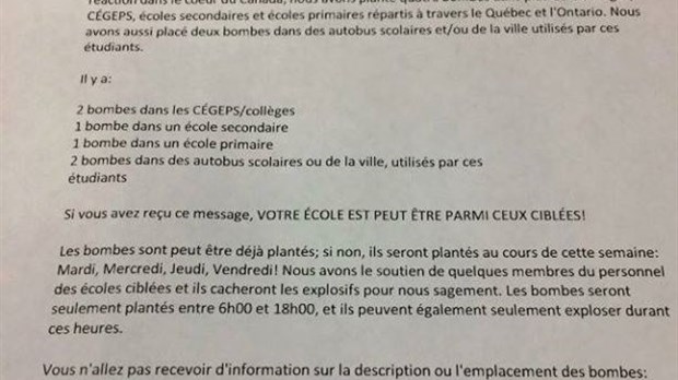 Alerte à la bombe : la lettre envoyée aux écoles
