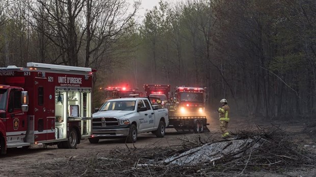 Incendie dans une forêt à Saint-Polycarpe