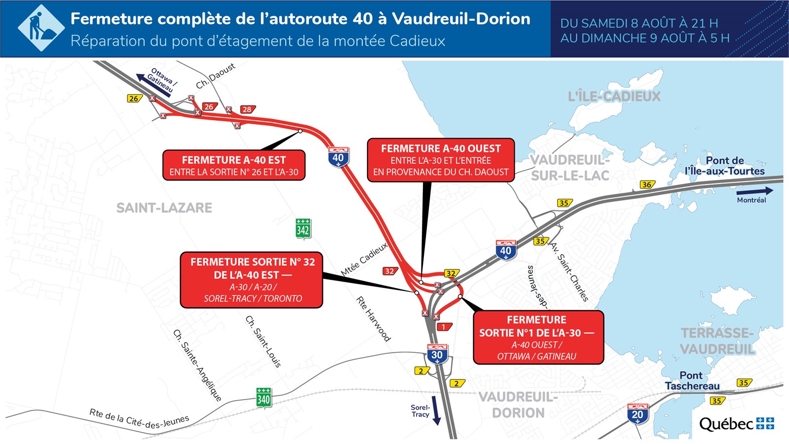 Fermeture complète de l’autoroute 40 dans les deux directions à