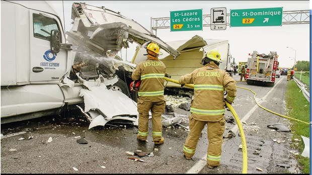 Accident majeur sur l’autoroute 20 est à Les Cèdres: congestion en cours 