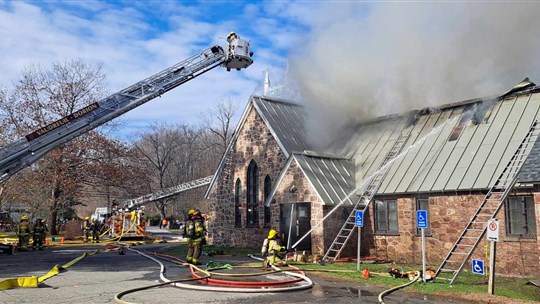 Fire in progress at St. James Anglican Church in Hudson  