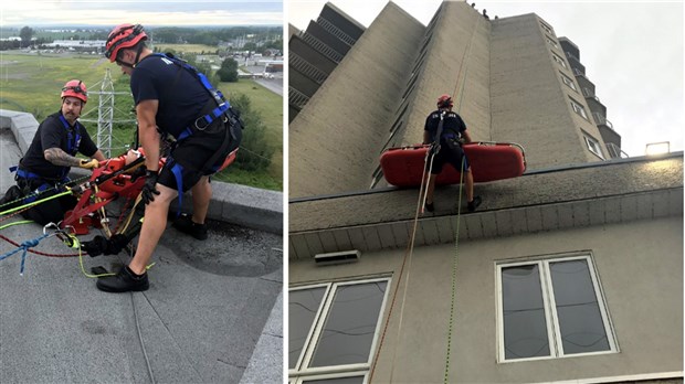 Les pompiers de Salaberry-de-Valleyfield simulent un sauvetage en hauteur 